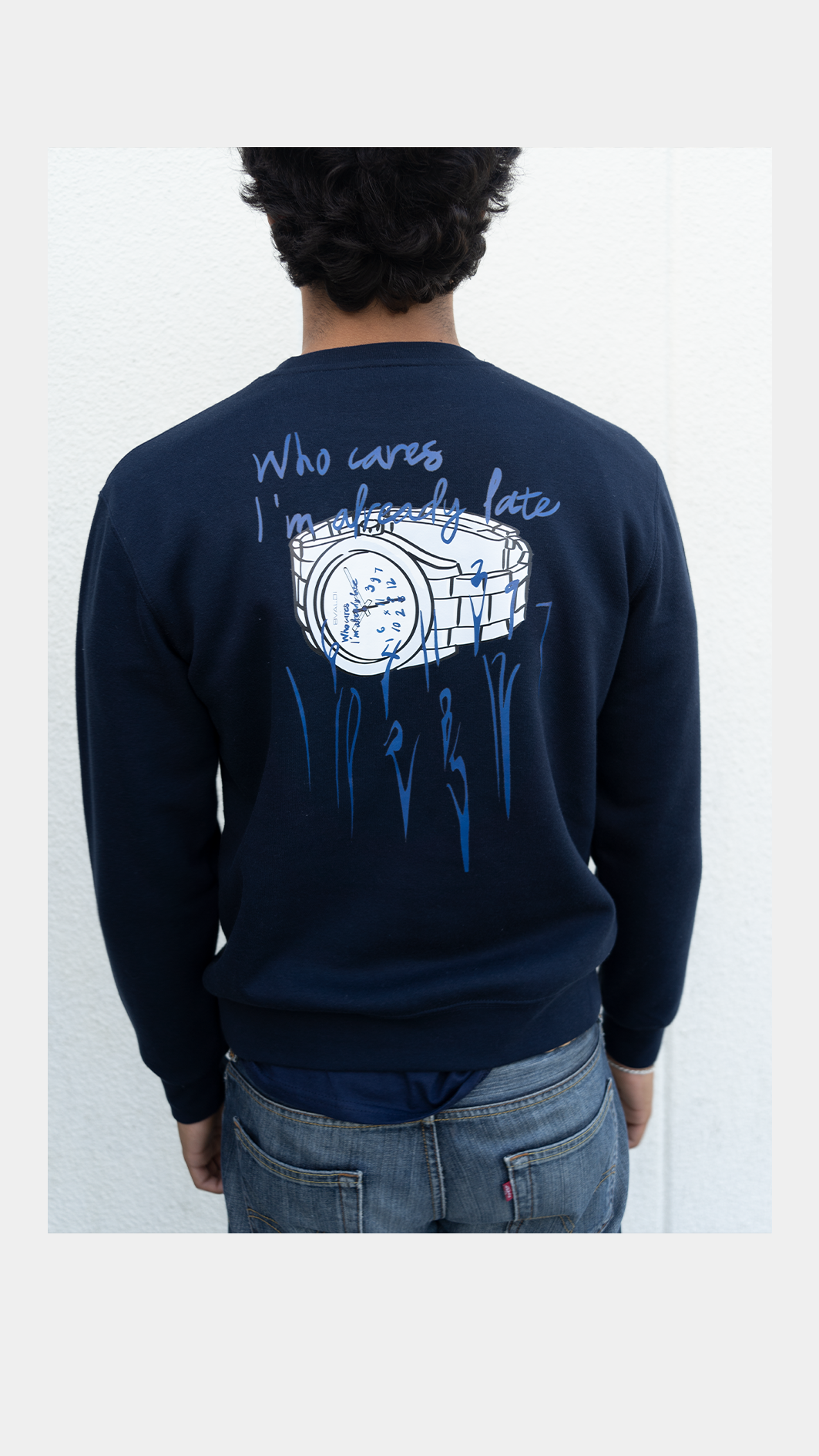 Who cares I'm already late - Navy Blue CREWNECK