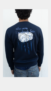 Who cares I'm already late - Navy Blue CREWNECK