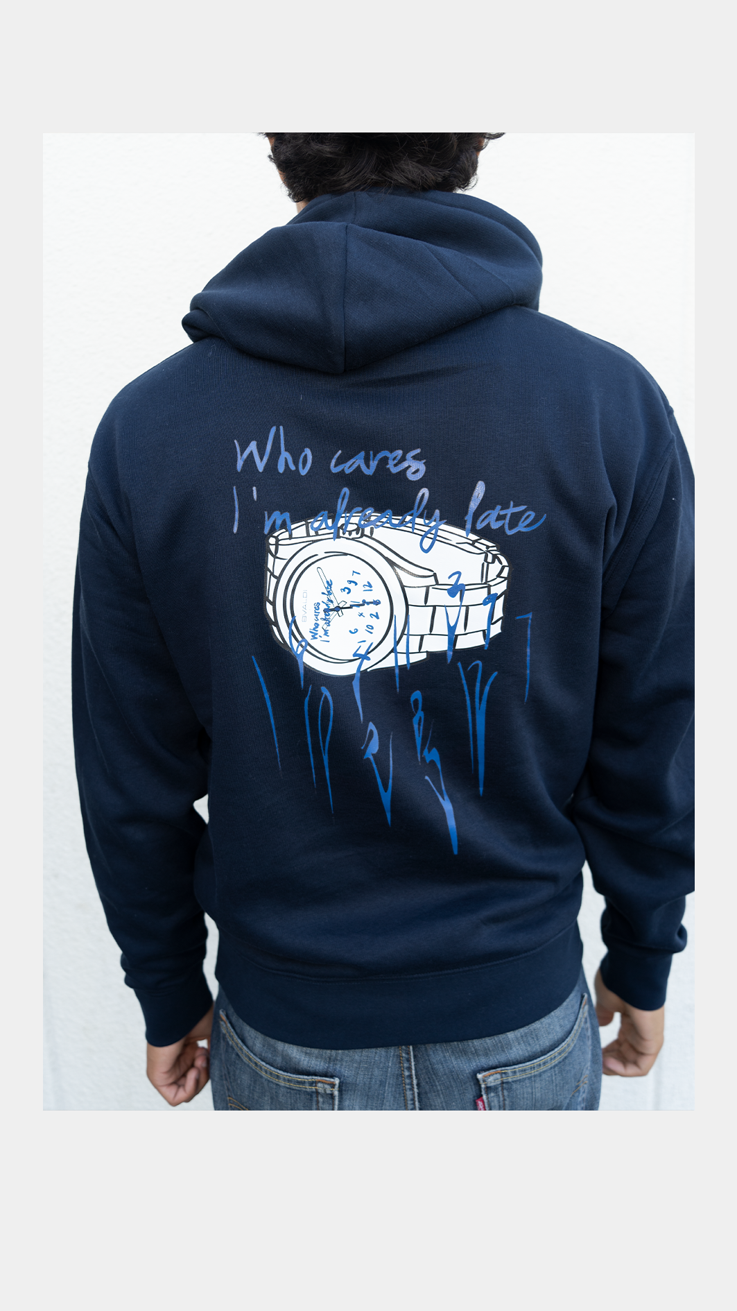 Who cares I'm already late - Navy Blue Hoodie