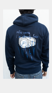 Who cares I'm already late - Navy Blue Hoodie