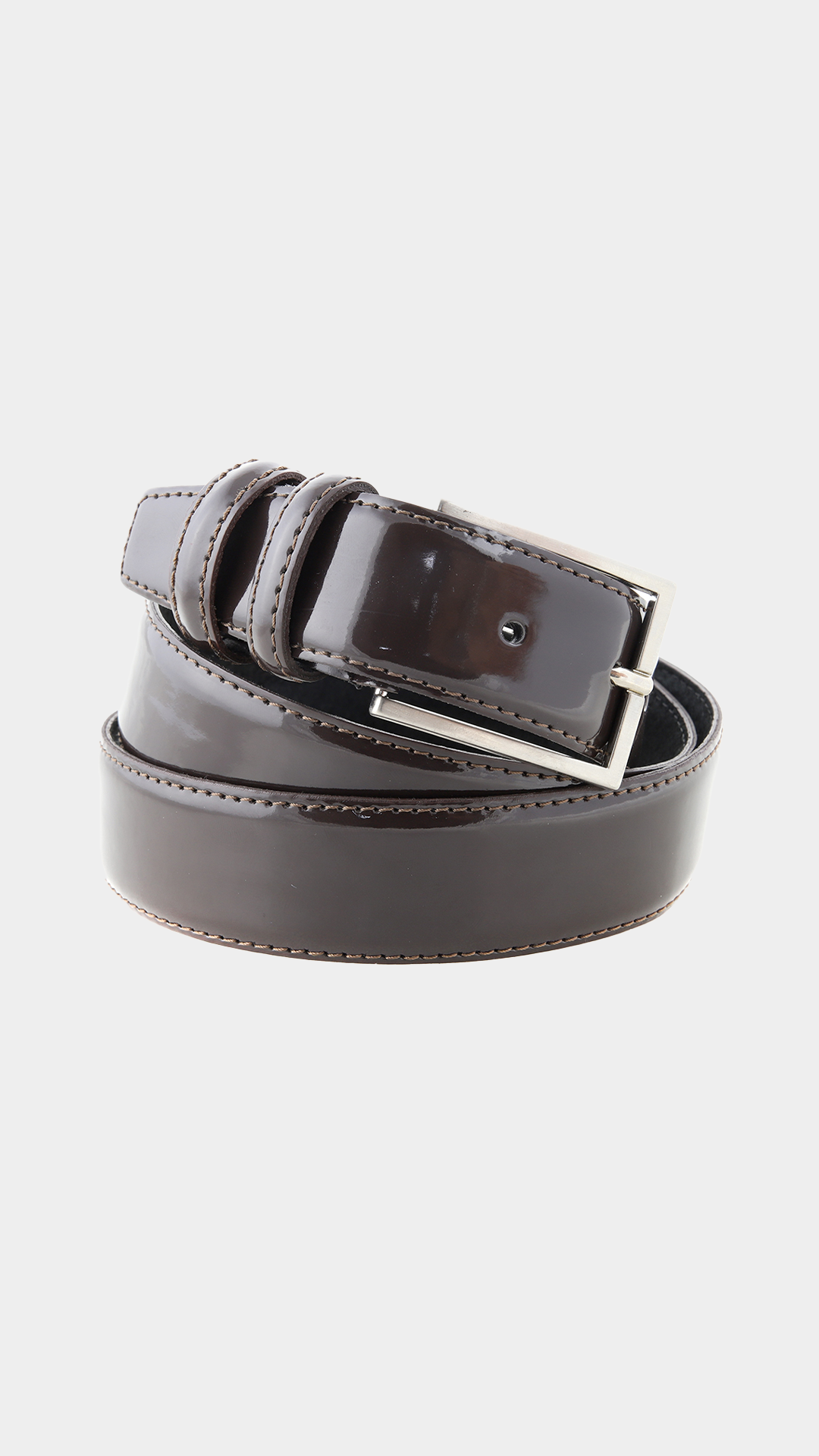 Polished Brown Patent Italian Leather Belt