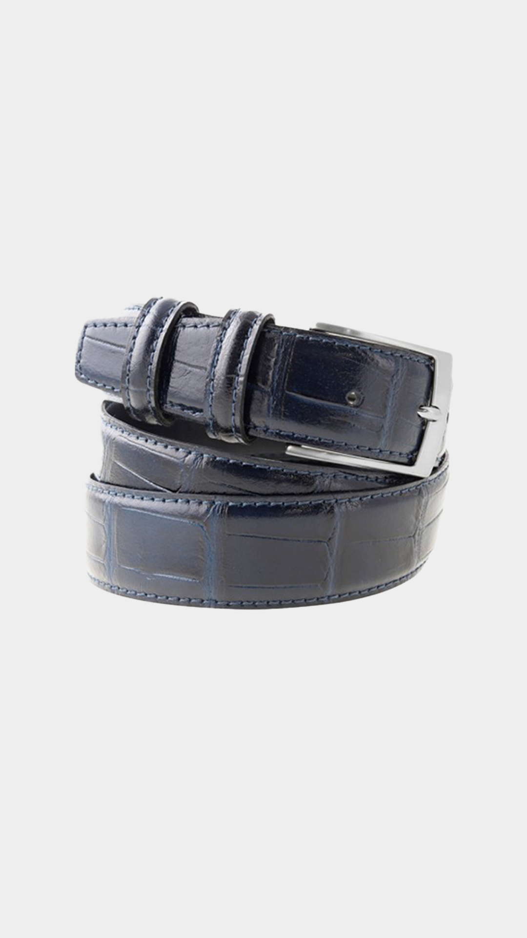 Luxury Blue Crocodile-Embossed Leather Belt